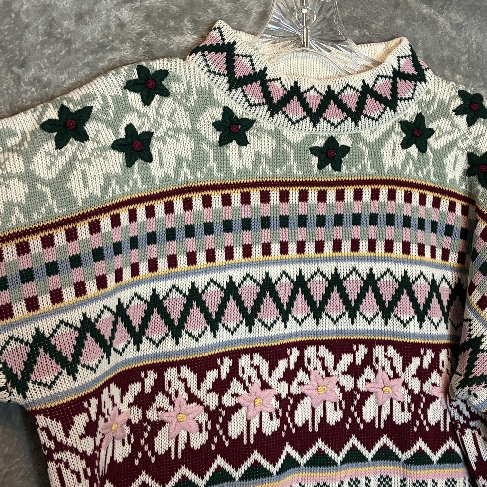 Vtg Middlebrook Park Women Fair Isle Knit Sweater M Grannychick Dopamine Festive